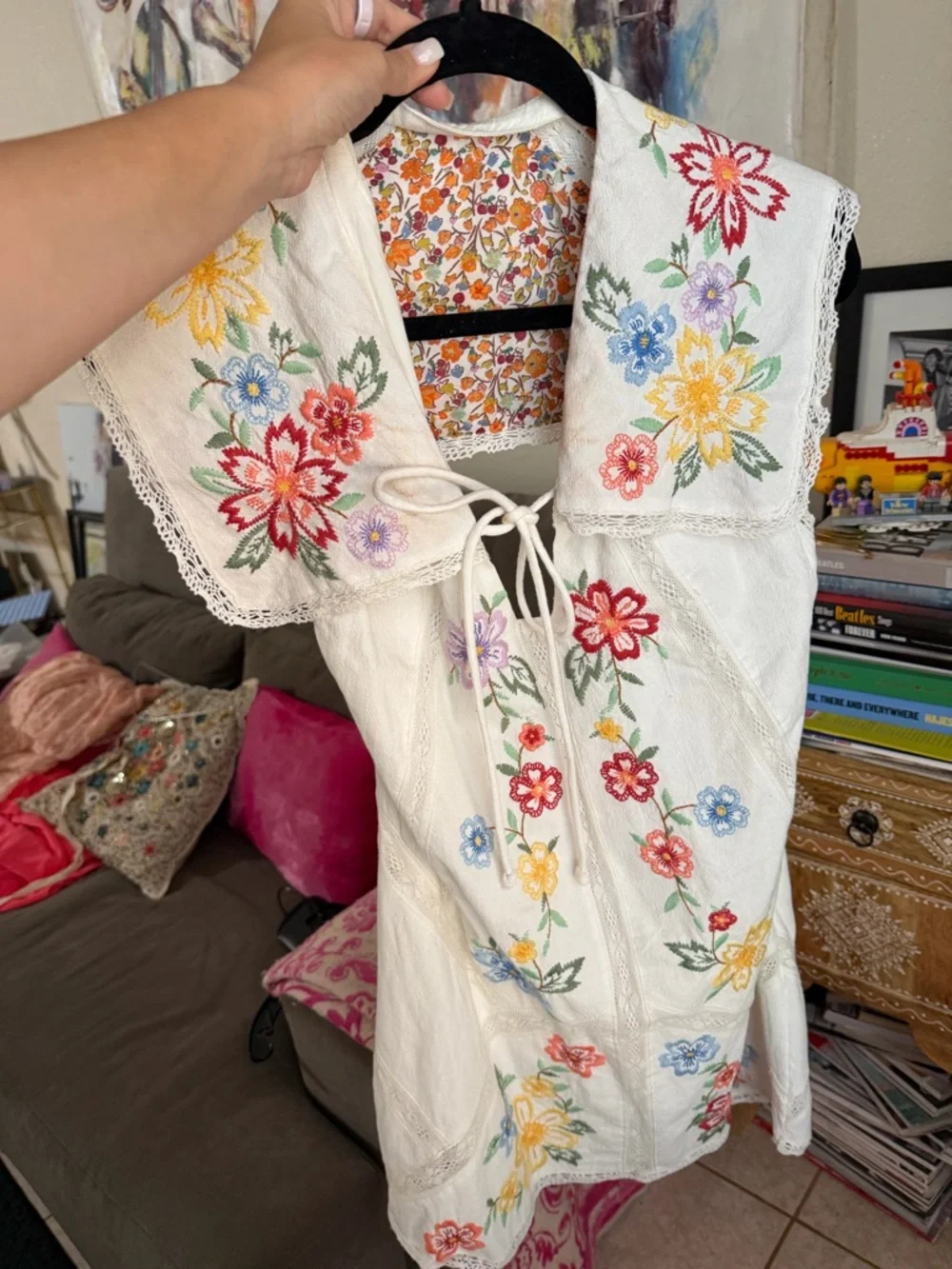 New Free People willow embroidered cotton mini dress size xs